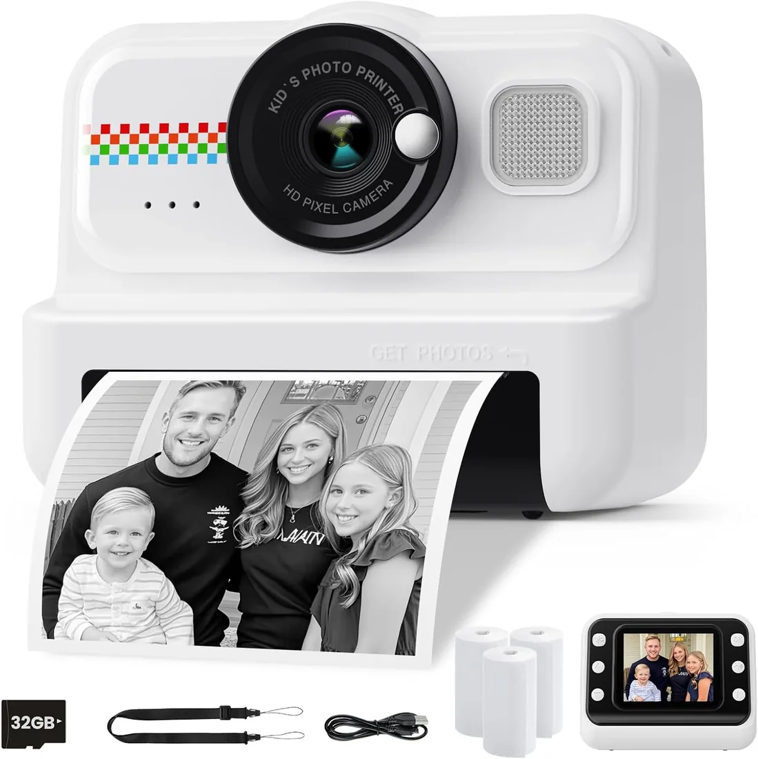 HiMont Camara Fotos Infantil Instantanea, HD/1080P Cámara Instantánea para Niños con Tarjeta de 32G y Papel de Impresión, Camara Fotos Infantil Divertidos Regalos de Juguete para Niños de 3 a 12 Años foto 2