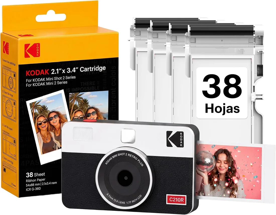 KODAK Mini Shot 2 Retro Cámara Instantánea 5×7,6cm, 38 Hojas, Blanca | Bluetooth, compatible con iPhone y Android, cámara de 13 MP, vista previa, resistente al agua, huellas y decoloración foto 2