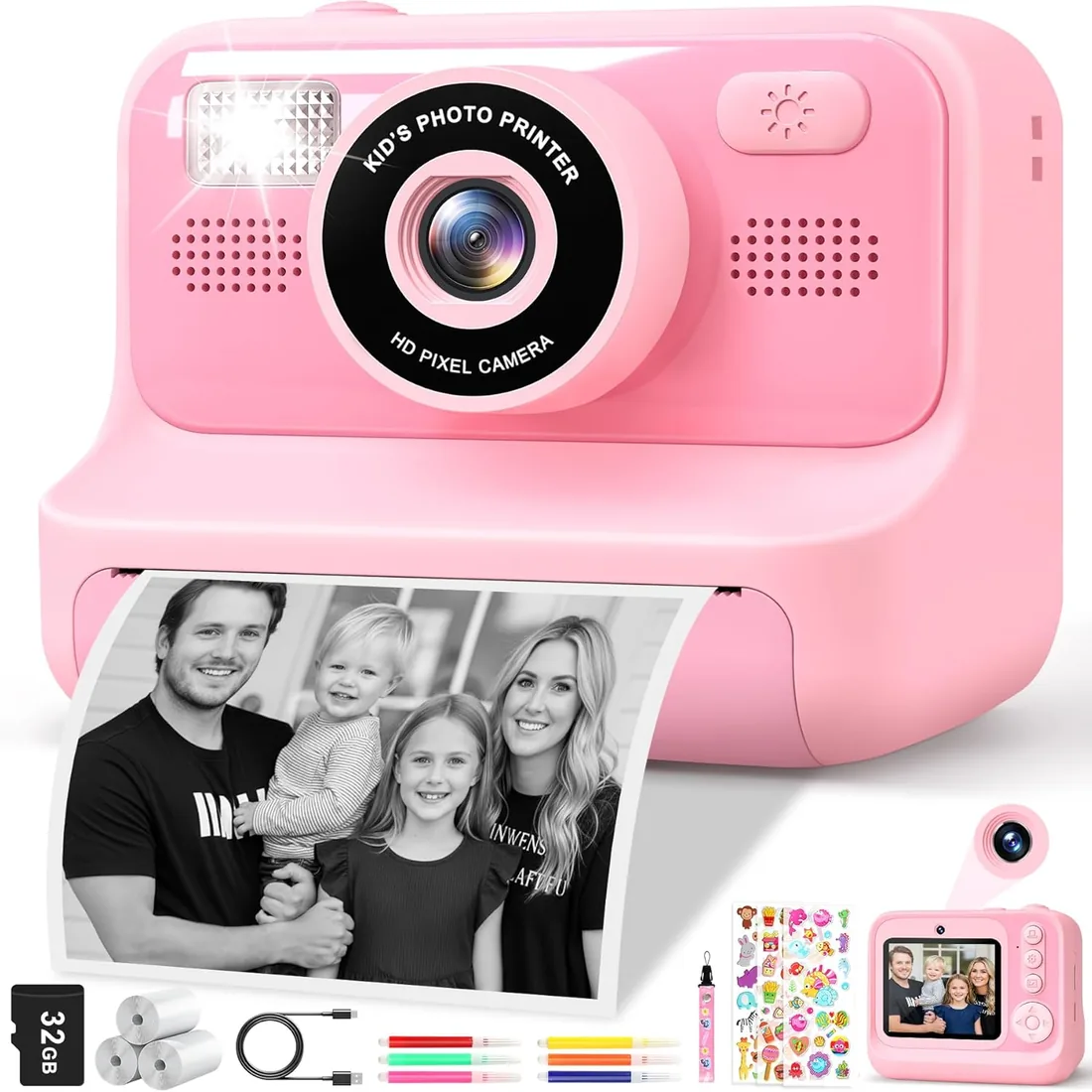 Subtail Camara Fotos Infantil Instantanea - 2,4 1080P Cámara Instantánea para Niños con Papel de Impresión | Tarjeta de 32G - Camara Fotos Infantil Regalos de Juguete para Niños Niñas 3-12 Años foto 2
