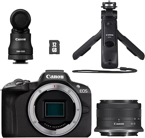 Canon EOS R50 Cámara Mirrorless – Kit para Creadores de Contenido | Cámara APS-C 4K con Wi-Fi y Bluetooth | Compacta, Ideal para Vlogging, Principiantes y Profesionales