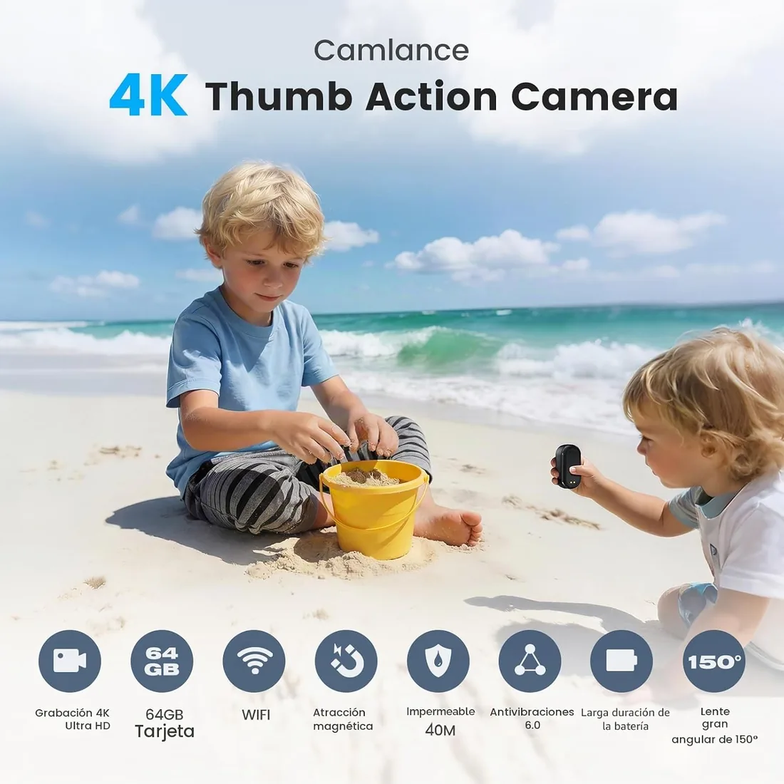 4K Mini Cámara Deportiva,20MP Portátil para POV Cámara,6 Ejes EIS Camara Corporal,40M Camara Subacuática,WiFi Mini Cámara Magnética(con TF de 64 GB y Accesorios de Montaje) foto 2