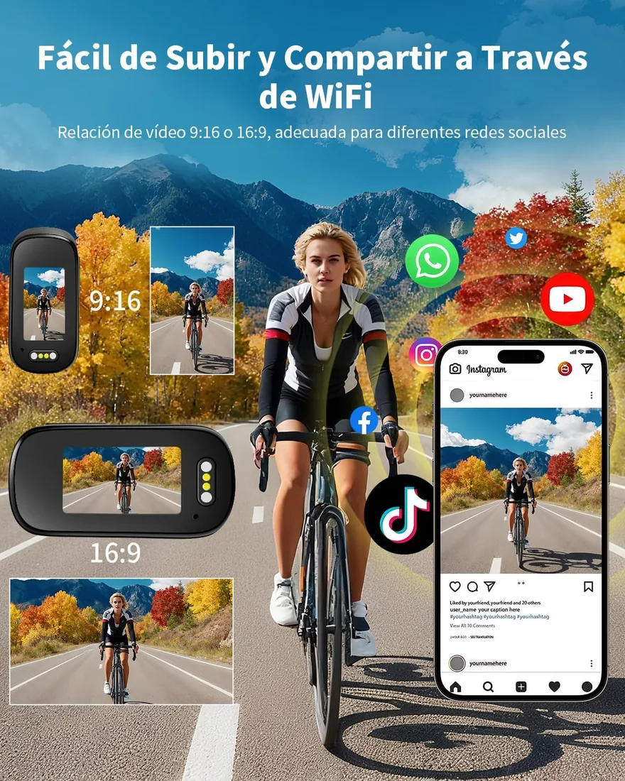Cámara Deportiva 4K WiFi, 64GB Mini Cámara de Acción, 150° Videocámara de Casco con Pantalla Videocámara Corporal para Vlogs Moto Bici Deportes Varios Accesorios foto 3