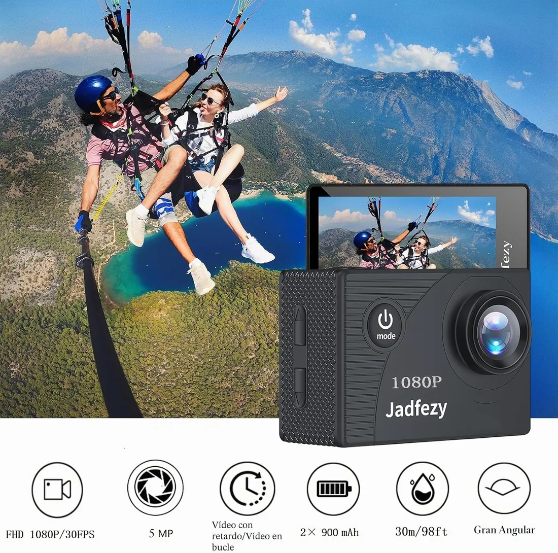 Cámara Deportiva HD 1080P, Cámara subacuática 30M con 140 Grados Gran Angular, Cámara de acción 2 baterías Recargables de 900mAh y Kit de Accesorios (FHD 1080P) foto 2