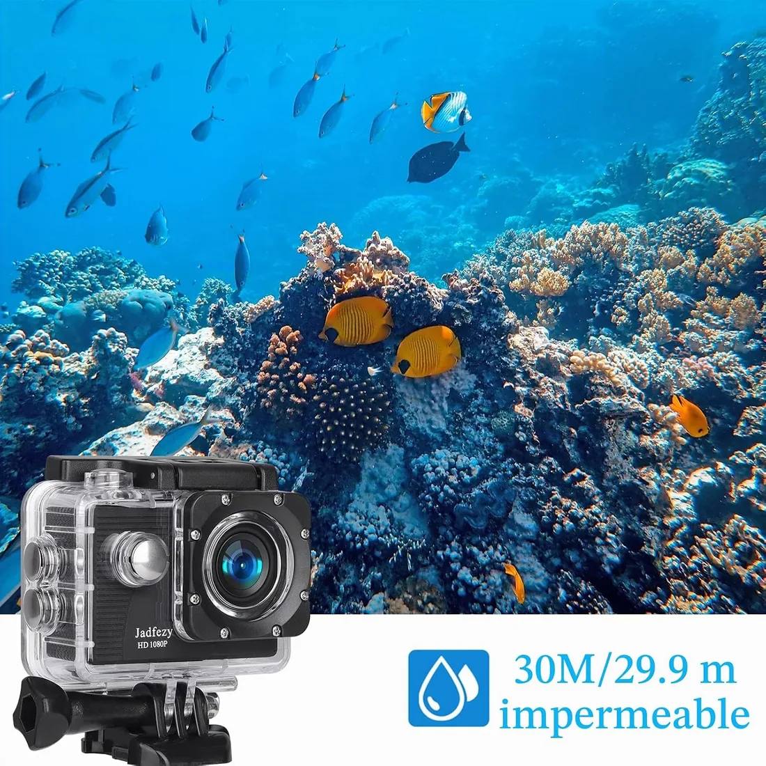 Cámara Deportiva HD 1080P, Cámara subacuática 30M con 140 Grados Gran Angular, Cámara de acción 2 baterías Recargables de 900mAh y Kit de Accesorios (FHD 1080P) foto 3