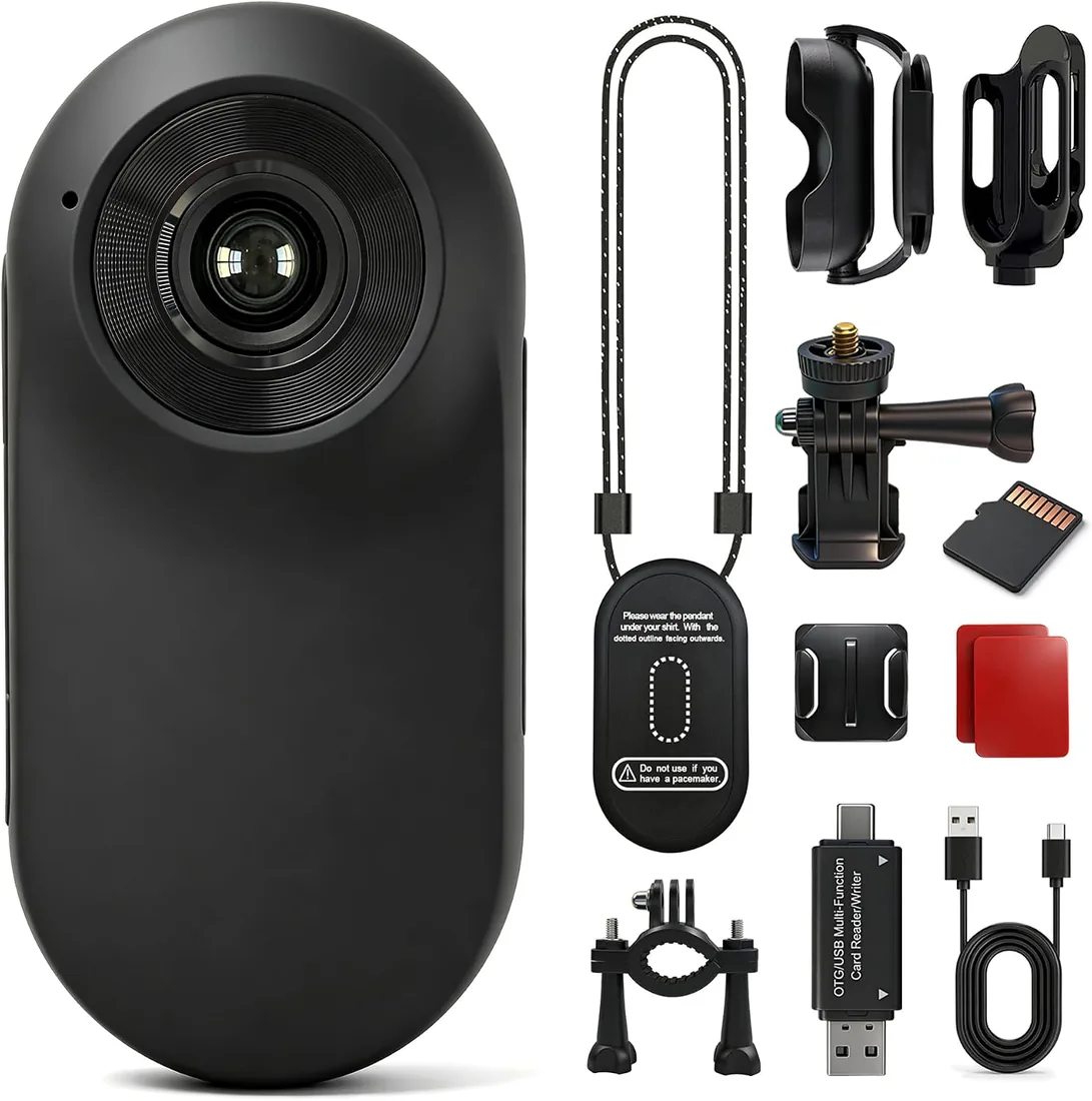 Mini Camara Deportiva, 26g Thumb Magnético Action CAM, Negromate | Pantalla LCD de 1",para Casco Bicicleta, Casco Moto, Vlogging, Grabación, POV, Senderismo, Viajes, Registro diario y deportes