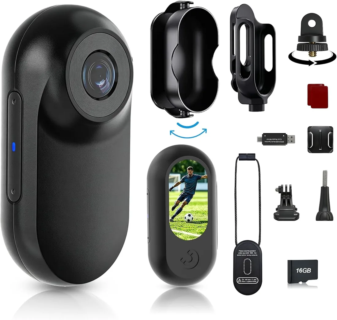 Mini Cámara Deportiva Magnética Bodycam 26g,Tarjeta 16GB | Cámara para Moto con Pantalla LCD 1",para Casco Moto, Bicicleta,Vlogging,Grabación POV Diaria, Senderismo y Viajes