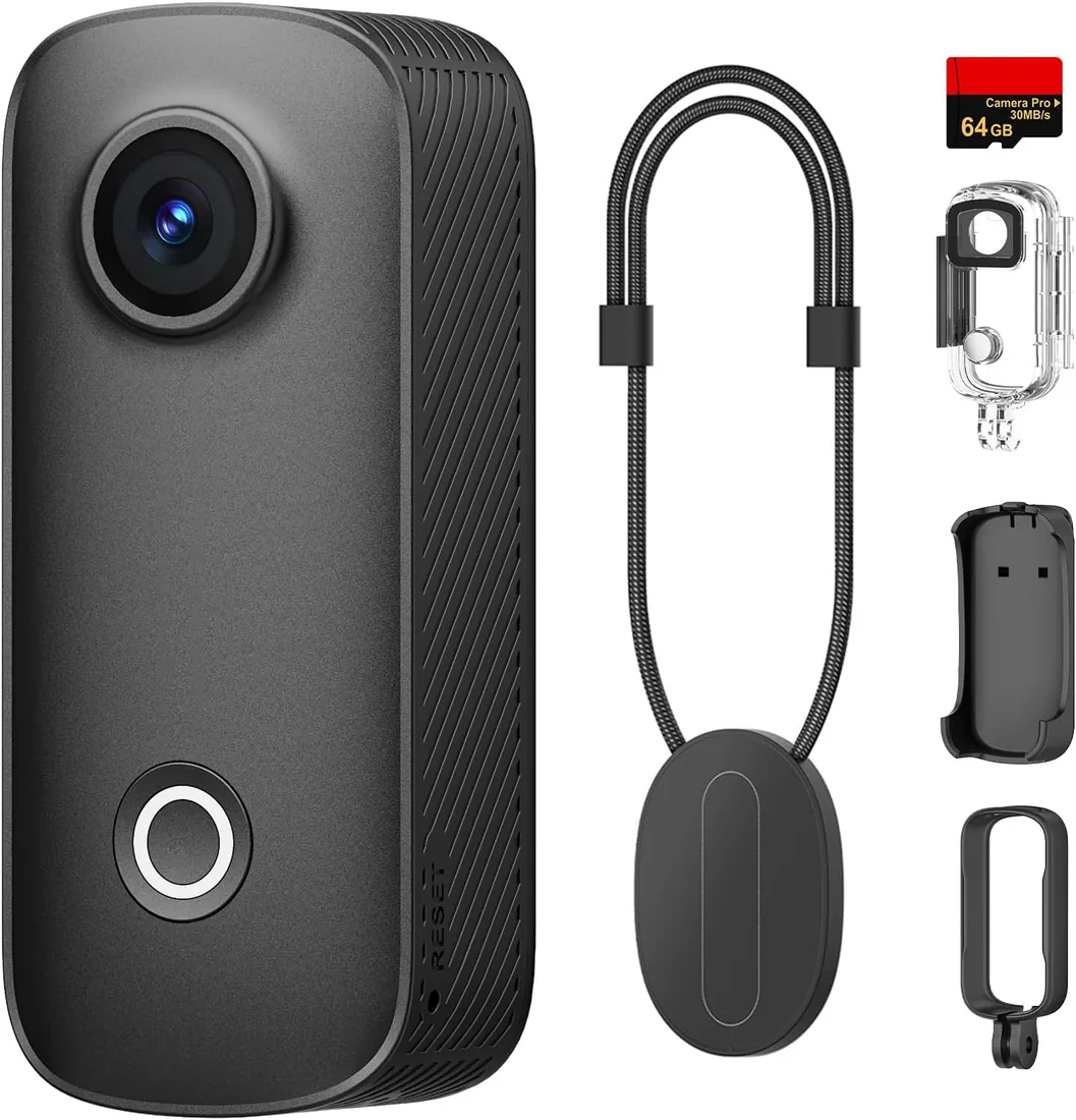 SJCAM C100 Pro Cámara Deportiva 4K, Thumb Bodycam con 64GB,32g,148 Min | 120° POV, Impermeable 30m, WiFi, Ideal para viajes, Vlogging y grabaciones POV