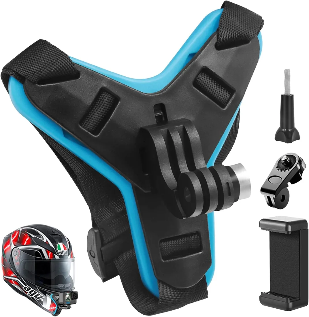 Soporte para Casco de Motocicleta, Soporte de Correa para Casco de Motocicleta, Ajustable, Soporte Camara Casco Moto Compatible con GoPro y la Mayoría de Cámaras de Acción