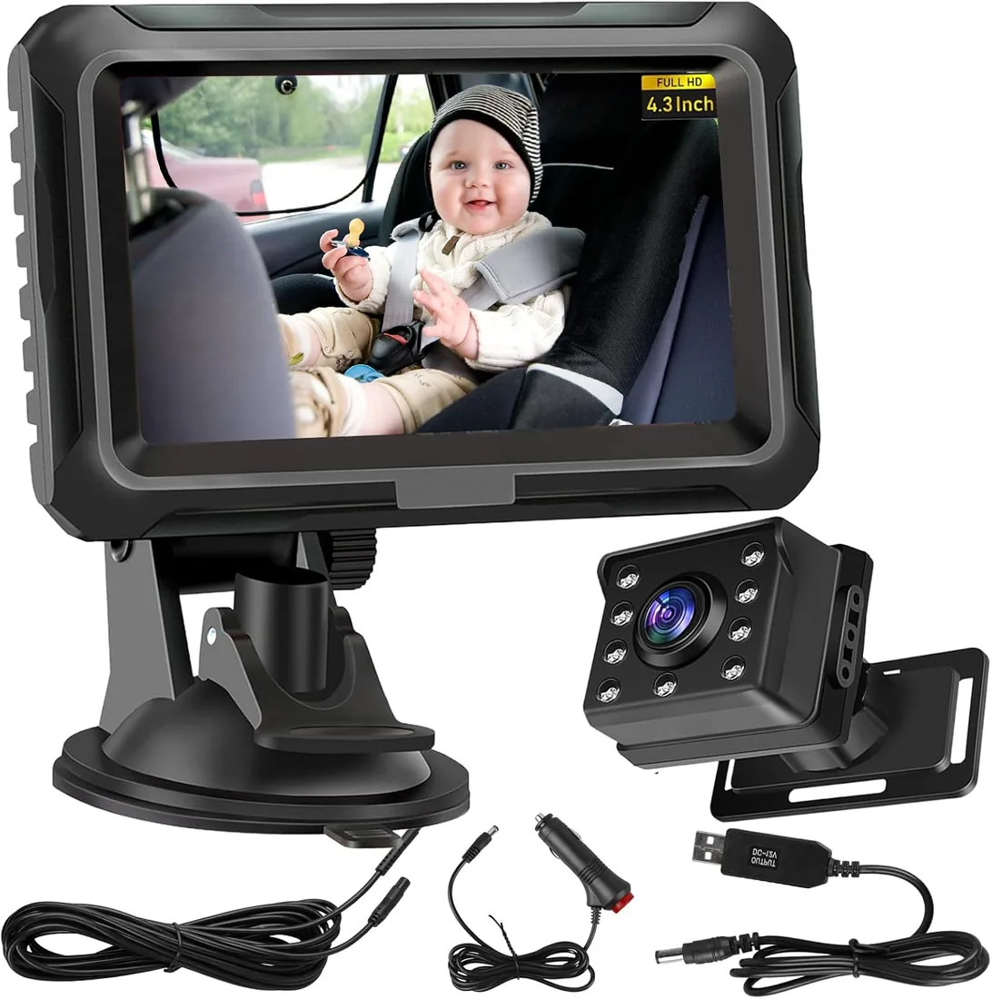 Cámara de coche HD 1080p, espejo de coche para bebé con pantalla de 4,3", visión nocturna HD y ángulo de visión de 150°, fácil instalación foto 3