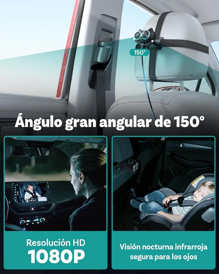 OTTOCAST Cabin Care 2026, 2 en 1 Adaptador CarPlay Inalámbrico + Cámara para Bebé, 1080P Full HD, Gran Angular 150°, Visión Nocturna IR, Compatible con CarPlay con Cable (Desde 2016) foto 3