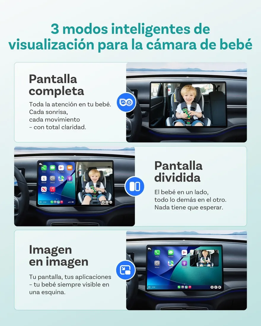 OTTOCAST Cabin Care, Cámara Bebé Coche con Inalámbrico CarPlay Android Auto, Monitor Asiento Trasero para Niños & Mascotas, Visión Nocturna 1080P, Gran Angular 150°, para Coches con CarPlay con Cable foto 3