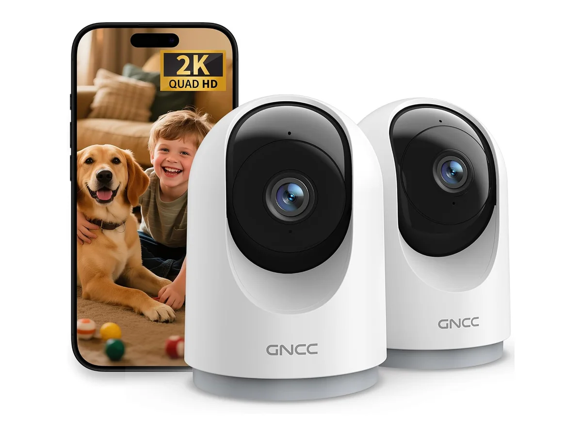 GNCC Cámara Vigilancia WiFi Interior 2K 3MP 2.4/5GHz Visión Nocturna 2 Pack