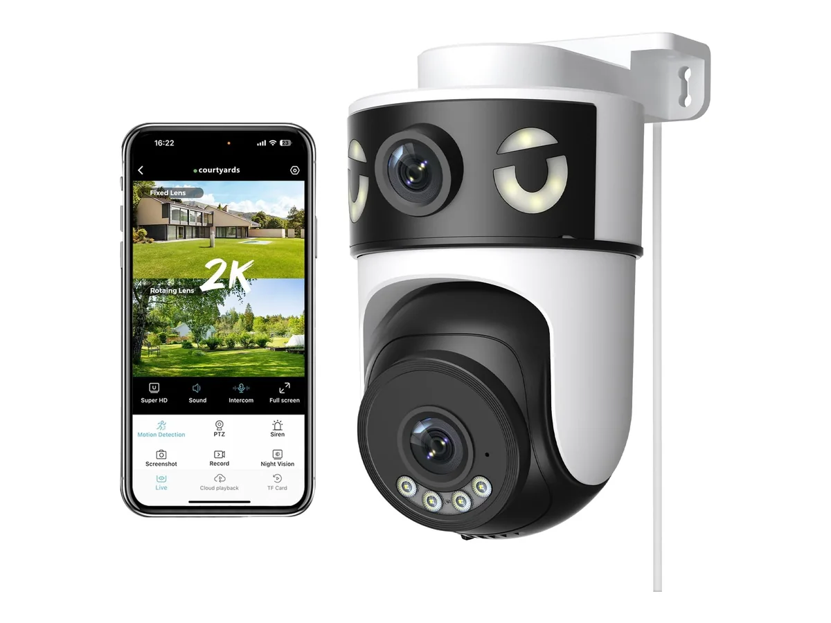 Reobiux 2K Camara Vigilancia WiFi Exterior con Doble Lente, Cámara IP Vigilancia Domicilio con Visión…