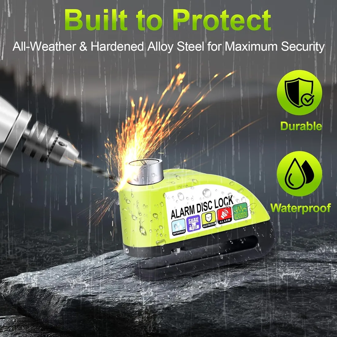 Anykuu Candado Moto con Alarma 110 dB, Antirrobo de Disco 7 mm | Aluminio resistente, impermeable y fácil de usar, con cable recordatorio para moto, scooter y bici eléctrica foto 3