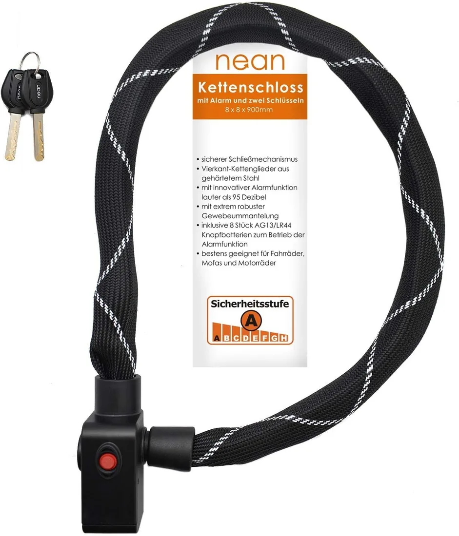 Candado de Seguridad para Bicicleta con Alarma, 2 Llaves de Seguridad, Cadena de Bloqueo de 900 mm