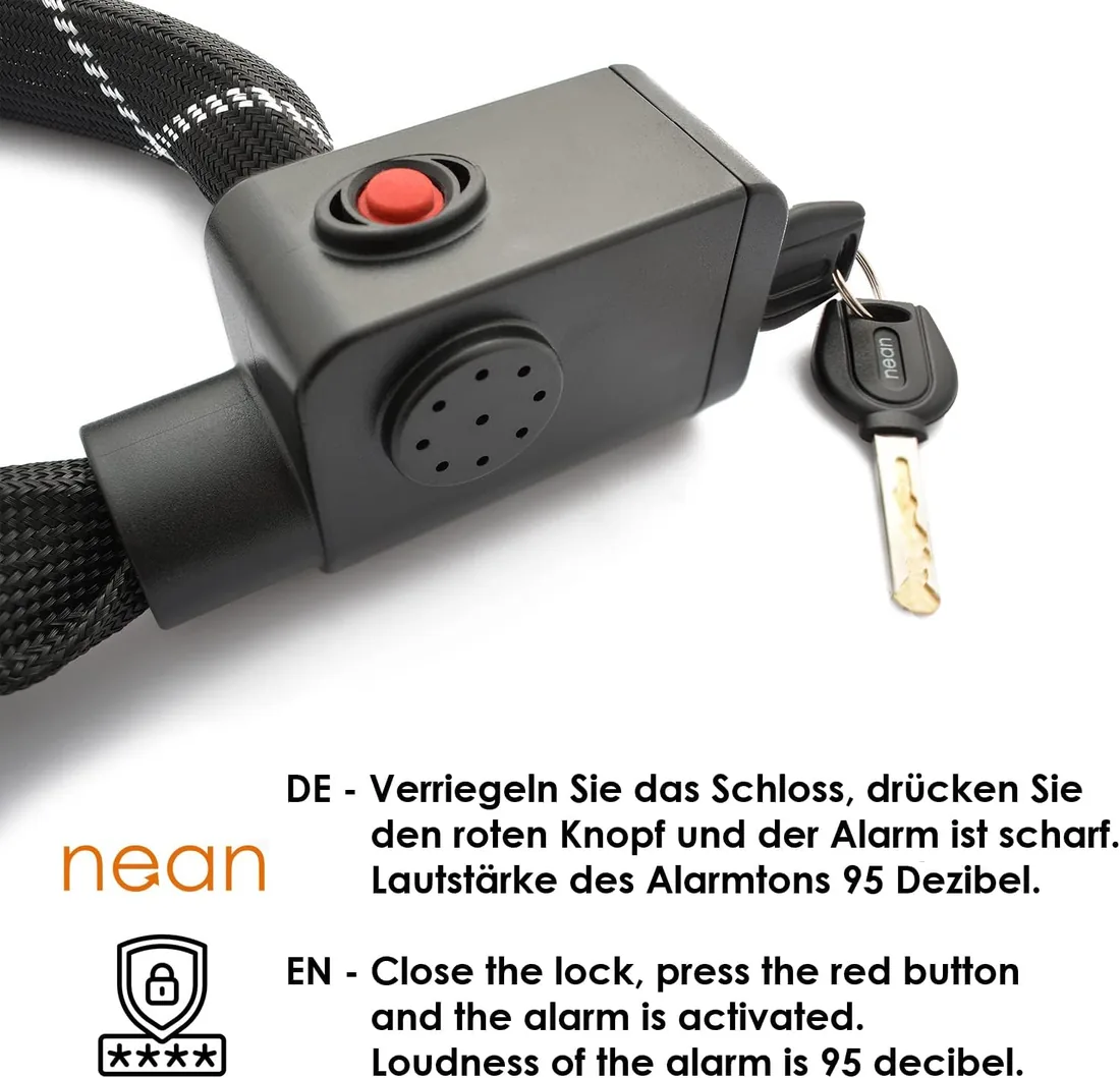 Candado de Seguridad para Bicicleta con Alarma, 2 Llaves de Seguridad, Cadena de Bloqueo de 900 mm foto 2