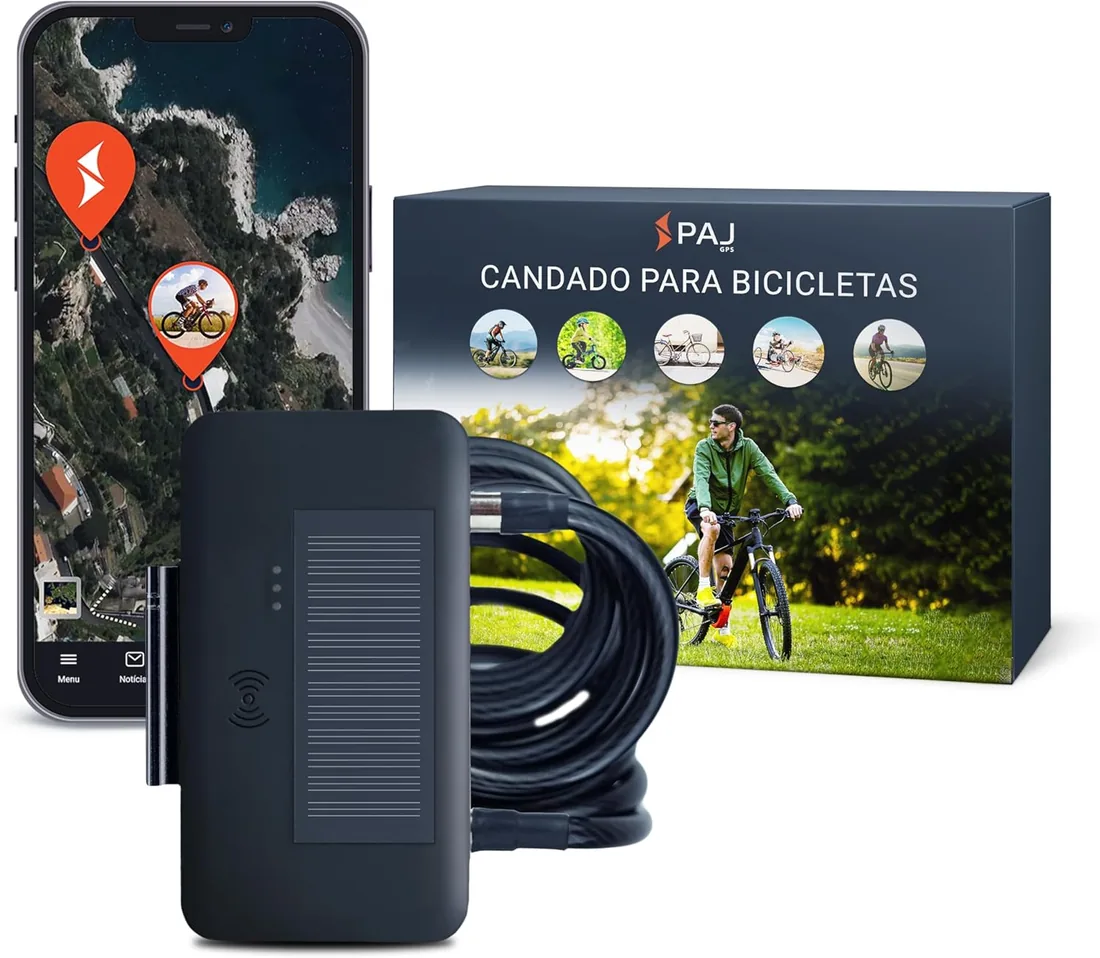 PAJ Candado Rastreador GPS 4G Bici/eBike-Incl. 3 Meses Suscripción Premium | Candado con Alarma - Seguimiento en Tiempo Real - Impermeable - Historial de Rutas - Batería hasta 20 Días (modo standby)