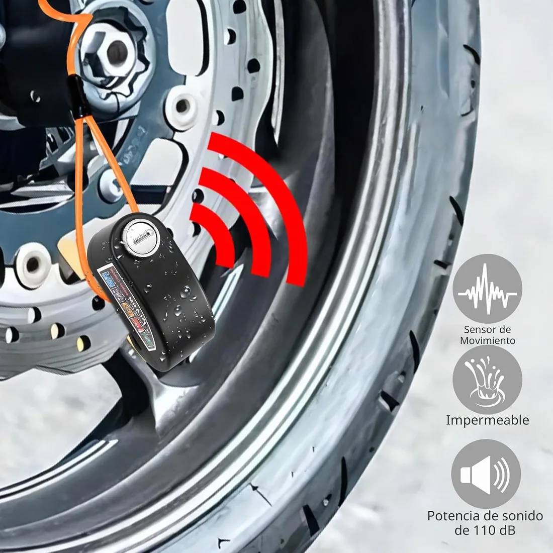 Justech Candado Moto Disco con 2 Modos de Alarma 110 DB+Candado de Cadena para Moto con Cable de Recordatorio y Bolsa de Transporte, Antirrobo Moto Impermeable de Alta Seguridad para Motos,Bicicletas foto 3