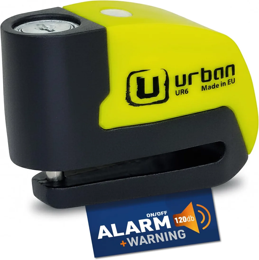 URBAN UR6 Candado Moto con Alarma Inteligente | Antirrobo Disco Más Eficaz | Hi-Tech, 120db, LED, Warning Sensibilidad A+, Pila CR2 Larga Duración, Impermeable, Pinza 6mm Universal Scooter Bici