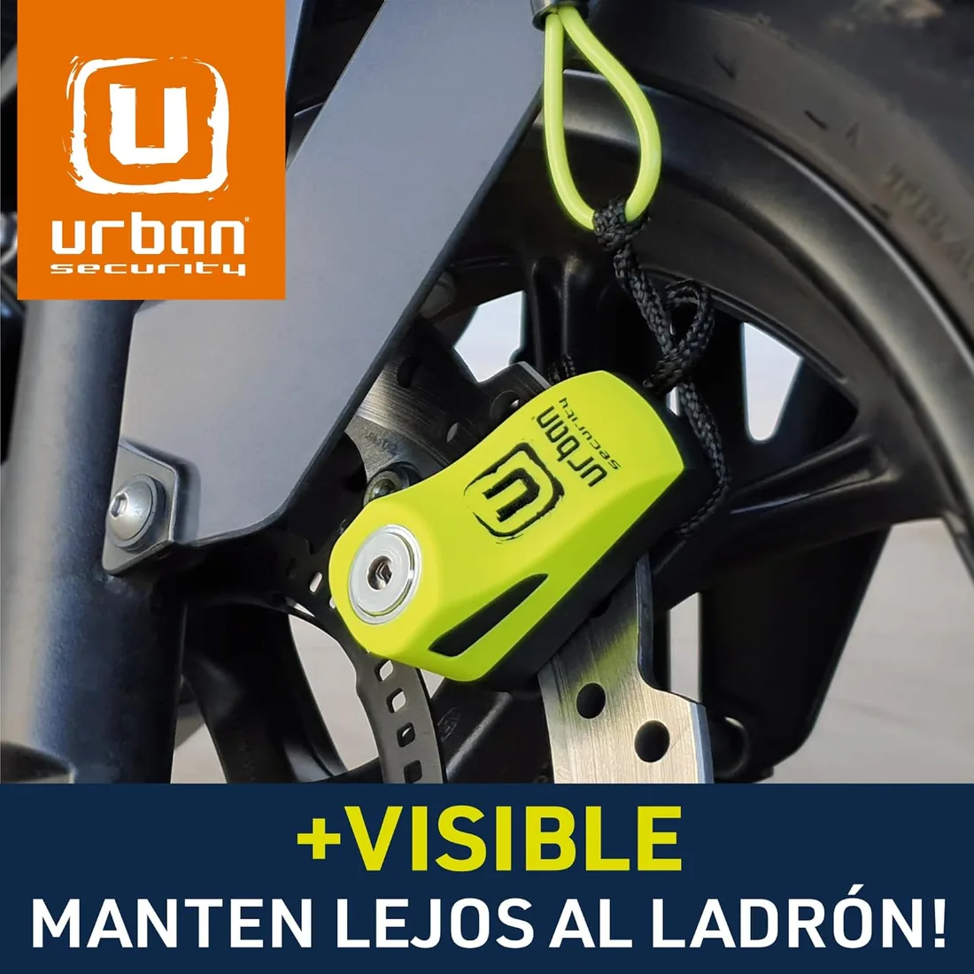 URBAN UR955Y Candado Moto Disco Universal, Seguridad Compacta y Eficaz, Más Visible Más Disuasorio, Rápido Bloqueo Click, Antirrobo Bloqueo Pinza Disco Freno Moto, Bicicleta, Patinete Electrico foto 2