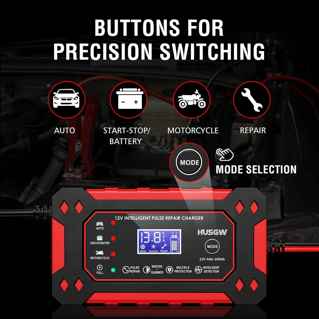 12V6A Cargador de Batería de Coche,Cargador de Batería Inteligente con LCD | Múltiples Funciones de Protección,paraAutomóviles,Moto,Camión,AGM,Gel,SLA (2Ah-100Ah) foto 3