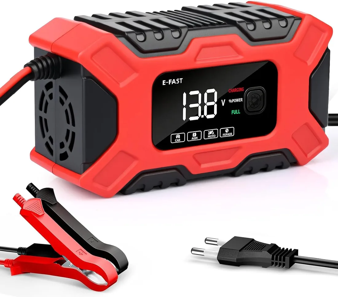 Cargador Baterias Coche, 12V 6A Cargador de Batería de Coche Inteligente con Reparación y Pantalla LCD, Múltiples Protecciones, Cargador de Batería para Automóviles Moto AGM, Gel, SLA