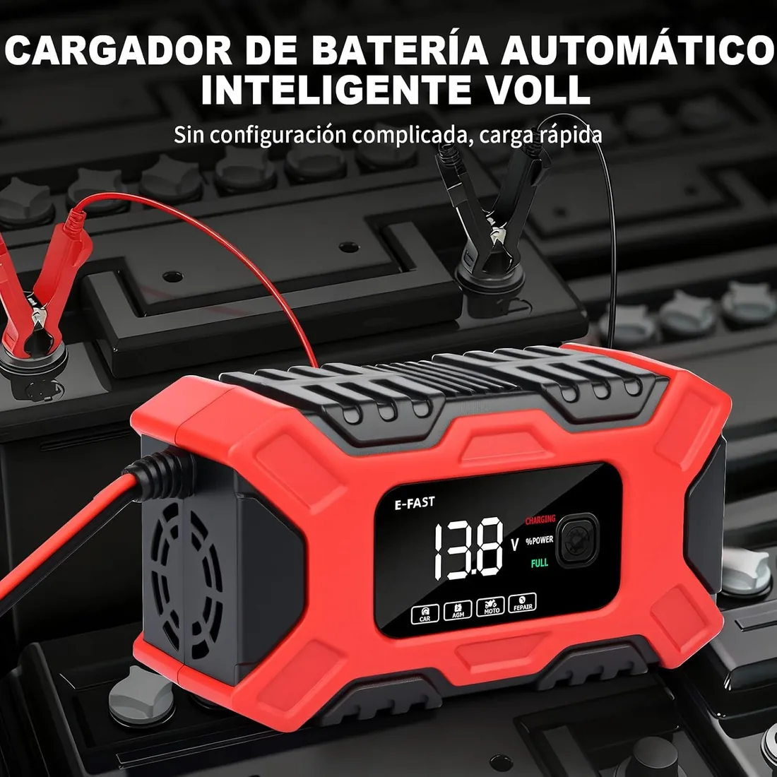 Cargador Baterias Coche, 12V 6A Cargador de Batería de Coche Inteligente con Reparación y Pantalla LCD, Múltiples Protecciones, Cargador de Batería para Automóviles Moto AGM, Gel, SLA foto 2