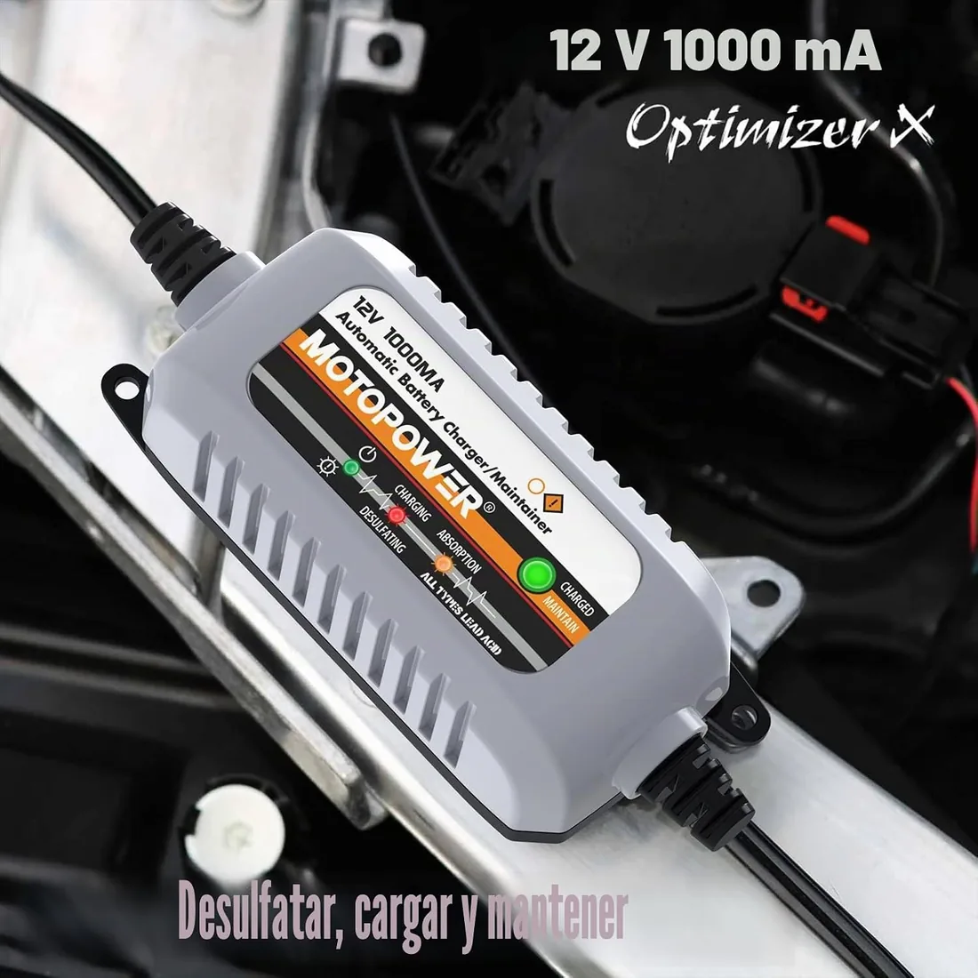 MOTOPOWER MP00205B 12V 1000mA Mantenedor de Cargador de batería Completamente automático (a) - Gris foto 2