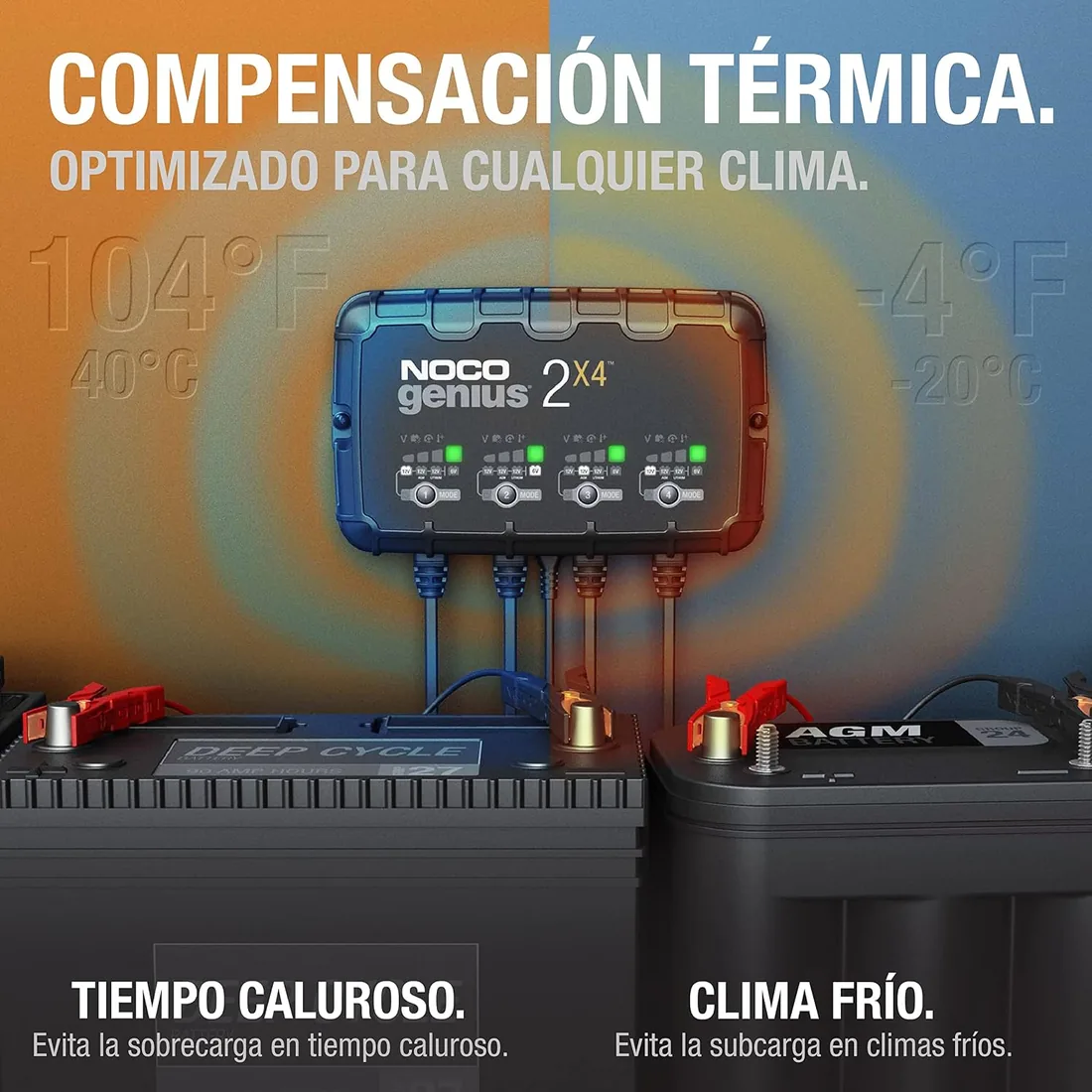 NOCO GENIUS2X4: Cargador Inteligente de baterías 8A con 4 Bancos (2A/Banco) – Mantenedor automático y desulfatador 6V/12V – Protección contra sobrecarga – para baterías de Plomo y Litio foto 3