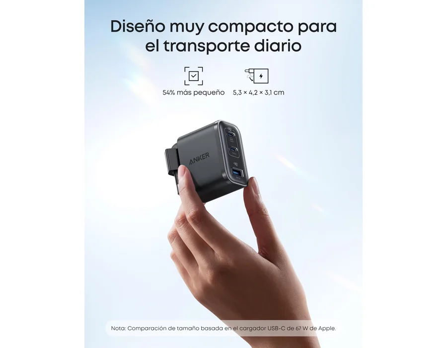 Anker Nano Cargador USB C 70W con 3 Puertos Plegable GAN foto 3