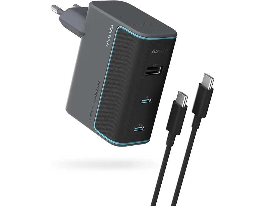 CUKTECH Cargador USB C 100W con 3 Puertos GAN III y PD3.0, Múltiple Compacto para MacBook Air/Pro, iPad Pro, iPhone 16/15/14/13, Samsung S24/S23, Xiaomi - Negro