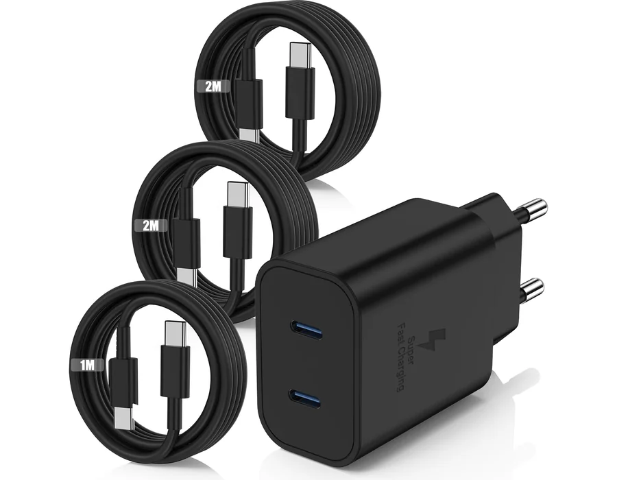 45W Cargador USB C Carga Rapida para Samsung Galaxy S25/S24/S23 Ultra,Cargador Samsung con Cable USB C de 2M+2M+1M,Carga Rapido Enchufe Tipo C Cabezal para S22/S21/S20 Ultra/Note 2