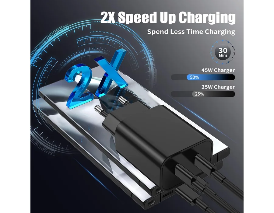 45W Cargador USB C Carga Rapida para Samsung Galaxy S25/S24/S23 Ultra,Cargador Samsung con Cable USB C de 2M+2M+1M,Carga Rapido Enchufe Tipo C Cabezal para S22/S21/S20 Ultra/Note 2 foto 2