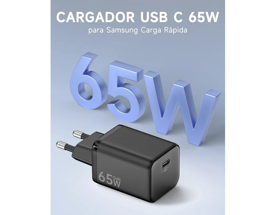 Cargador USB C 65W, Carga Rápida PD3.0 PPS GaNII foto 2