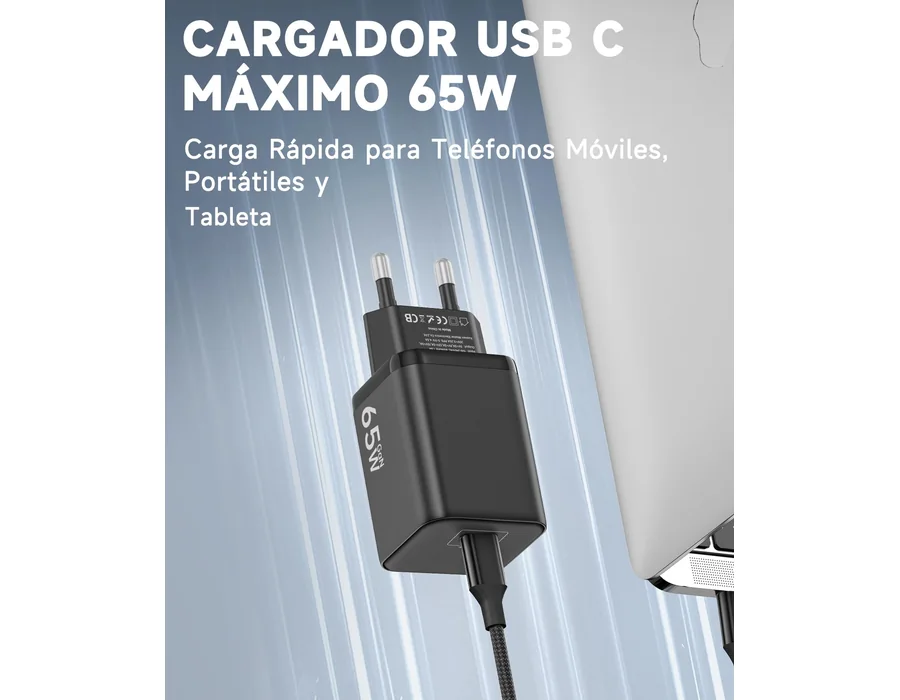 Cargador USB C 65W, Carga Rápida PD3.0 PPS GaNII foto 3