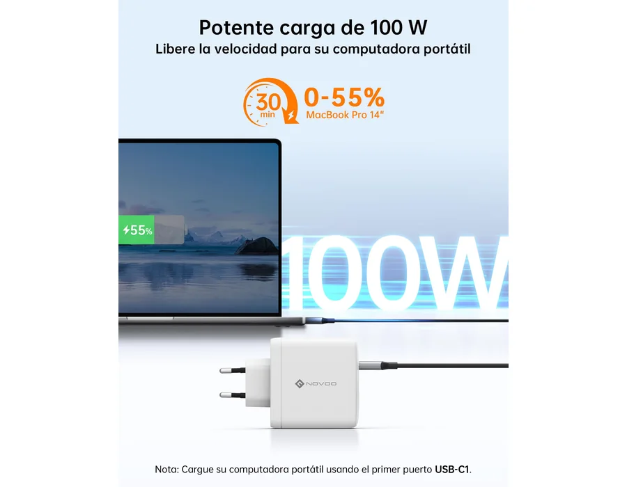 NOVOO Cargador USB C 120W, 3 Puertos, GAN III, Cable PD 100W, iPhone foto 3