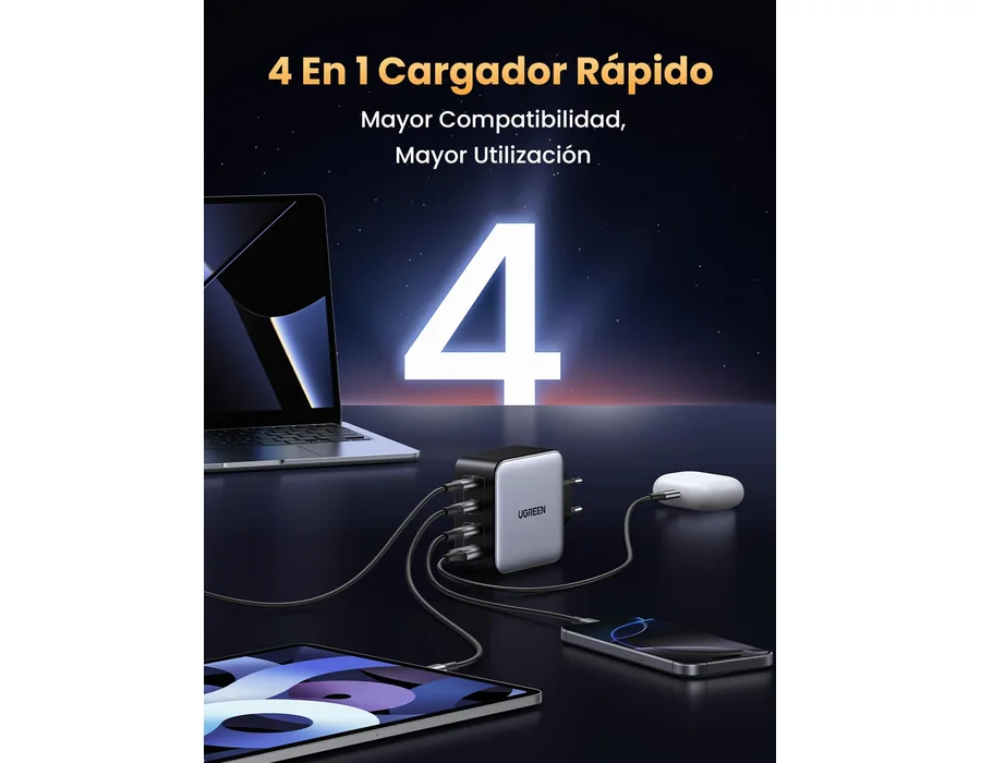 UGREEN Nexode 100W Cargador USB C Carga Rápida con 4 Puertos foto 2