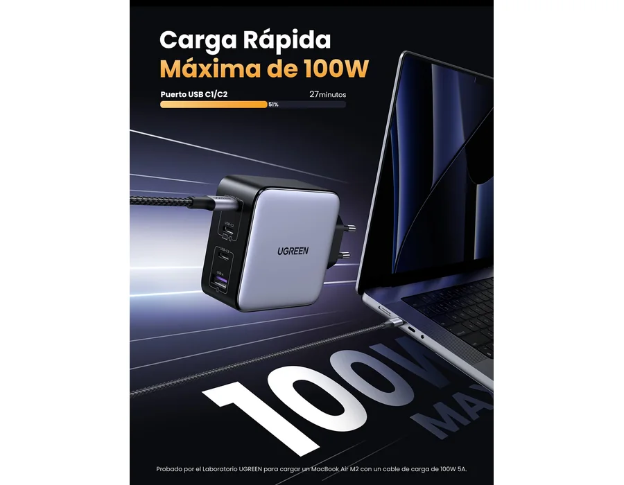 UGREEN Nexode 100W Cargador USB C Carga Rápida con 4 Puertos foto 3