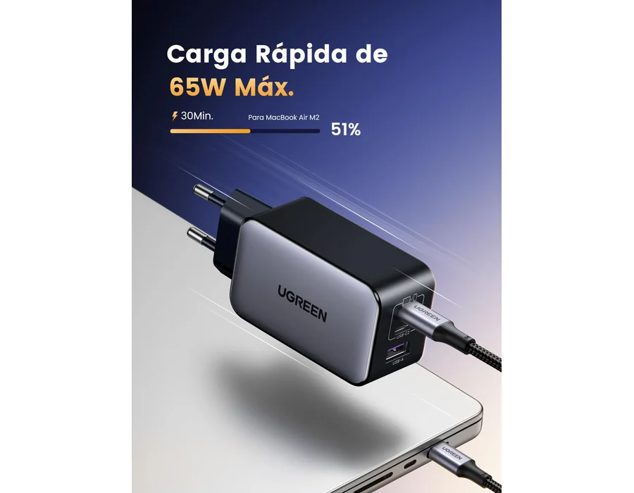 UGREEN Nexode 65W Cargador USB C Carga Rápida Múltiple Puertos (Gris) foto 2