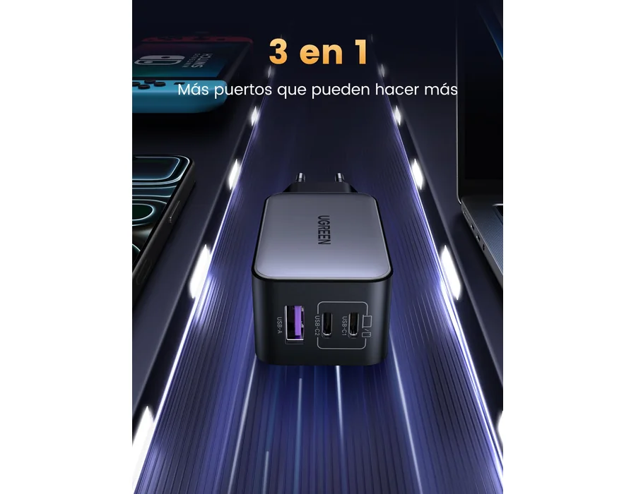 UGREEN Nexode 65W Cargador USB C Carga Rápida Múltiple Puertos (Gris) foto 3