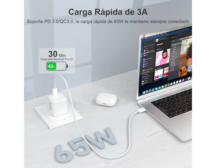 YISH 65W Cargador USB C Carga Rapida:GAN Enchufe Tipo C Cargador PD Cabezal Compatible con iPhone 17 16 15 Samsung S26 S25 S24 MacBook Cargador Movil Carga Rapida USB C Adaptador c foto 2