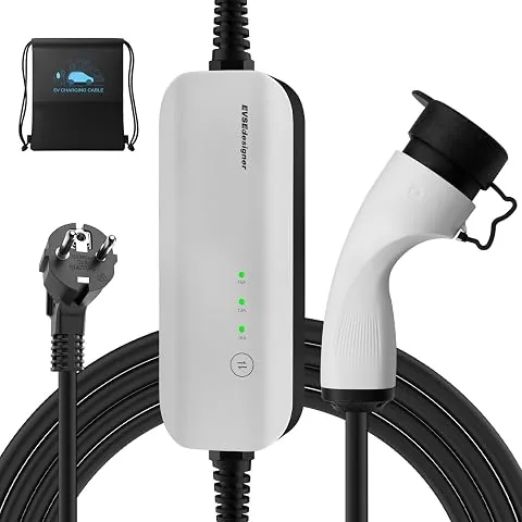 Cargador EV Tipo 2 Schuko Portátil Wallbox con Bolsa de Transporte para Todos los Vehículos Eléctricos y Coches Híbridos Enchufables 3.6kW 10/13/16Amp 6 Metros Monofásico