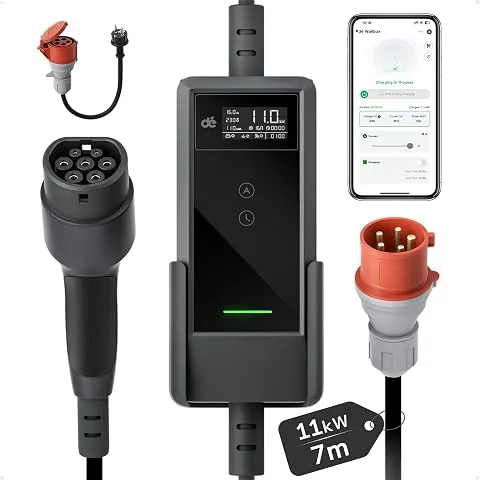 dé Mobile Wallbox 11kW con App, Cable de Carga Tipo 2 7 m, trifásico 6–16 A, Cargador para Coche eléctrico CEE 16A 400V con Potencia Ajustable, para ID.3/4/5/7, iX1, Model 3/Y y Otros EV/PHEV foto 3