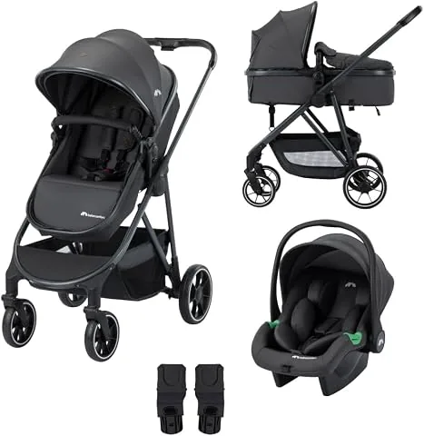 Bebeconfort Brume Trio, cochecito 3 en 1 con silla de coche, de 0 a 4 años, set de cochecito ligero, mecanismo de plegado compacto, Mineral Graphite