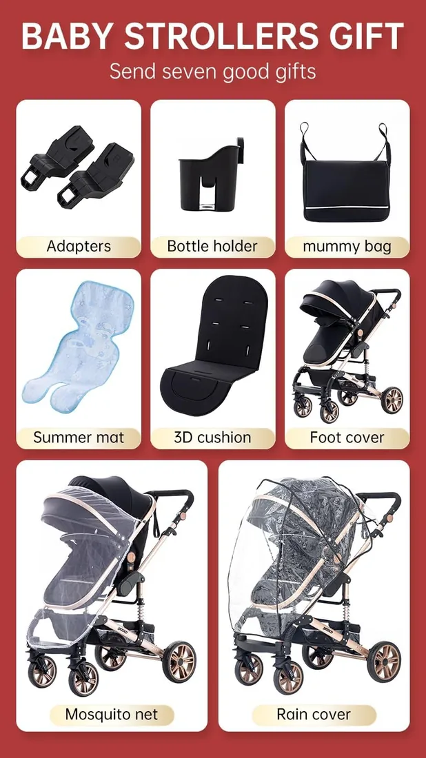 Cochecito para bebé 3 en 1, Carrito Plegable con Gran Canopy, Suspensión de Ruedas y Gran Cesta de Carga ,adecuado para 0-3 años, carga máxima de 25 kg foto 2
