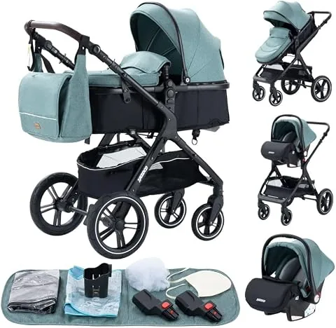 GLOKID Carrito bebé 3 Piezas, Carro, Carrito bebé 3 en 1, Silla Paseo, Sistema de viaje, Plegable, neumáticos de caucho, Con accesorios, Góndola, Adaptateurs 25 kg (Verde) foto 3