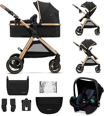 Kinderkraft ESME Carrito bebé 3 en 1 Set, con Portabebés Mink PRO I-Size, Sistema de Viaje, Cochecito para Bebé, Cochecito, Plegable, para Recién Nacido hasta 4 Años, Negro