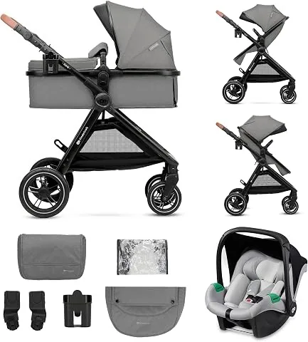 Kinderkraft ESME Carrito bebé 3 en 1 Set, con Portabebés Mink PRO I-Size, Sistema de Viaje, Cochecito para Bebé, Cochecito, Plegable, para Recién Nacido hasta 4 Años, Gris