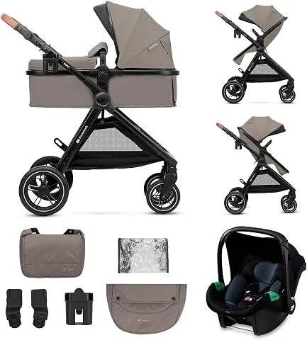 Kinderkraft ESME Carrito bebé 3 en 1 Set, con Portabebés Mink PRO I-Size, Sistema de Viaje, Cochecito para Bebé, Cochecito, Plegable, para Recién Nacido hasta 4 Años, Beige