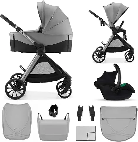 Kinderkraft VESTO 2 Carrito Bebé 3 en 1 hasta 22 kg, Capazo + Silla Paseo + Portabebés MINK PRO 2, Asiento Reversible, Travel System, Gris
